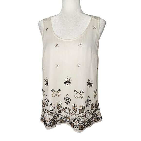 NEW! FRENCH CONNECTION Elsa Sparkle Strappy Top Size Medium Ivory Sequin Crepe - Picture 1 of 12